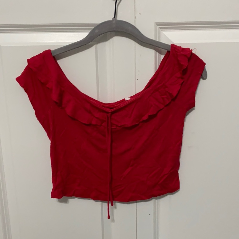 red off the shoulder crop top